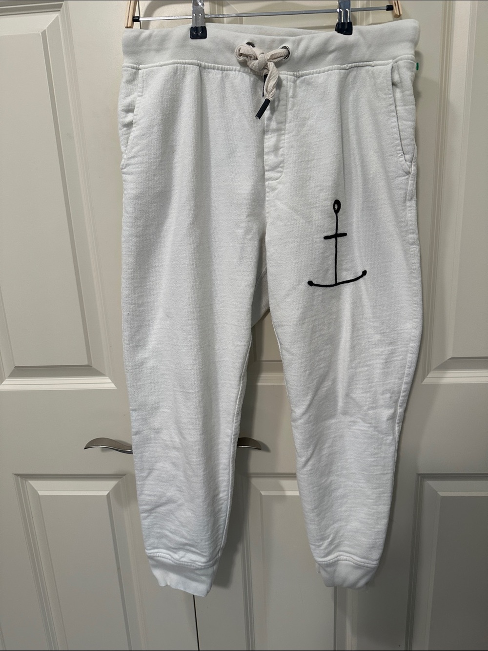 Men's White Anchor Jogger Sweatpants with Drawstring